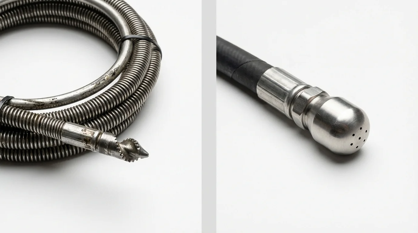 Drain snake cable and hydro jetting nozzle used for drain cleaning in Walthall, MS