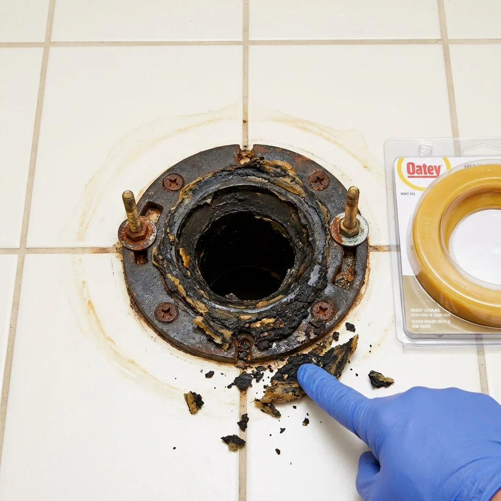 Failed wax ring showing water seepage at the base of a toilet in a Walthall, MS home