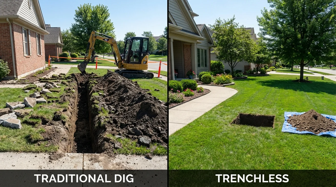 Trenchless sewer repair with minimal yard damage versus traditional excavation in Walthall, MS